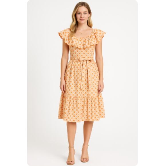 Lisa Marie Fernandez Mira Cotton Midi Dress 2 Orange - Picture 1 of 9